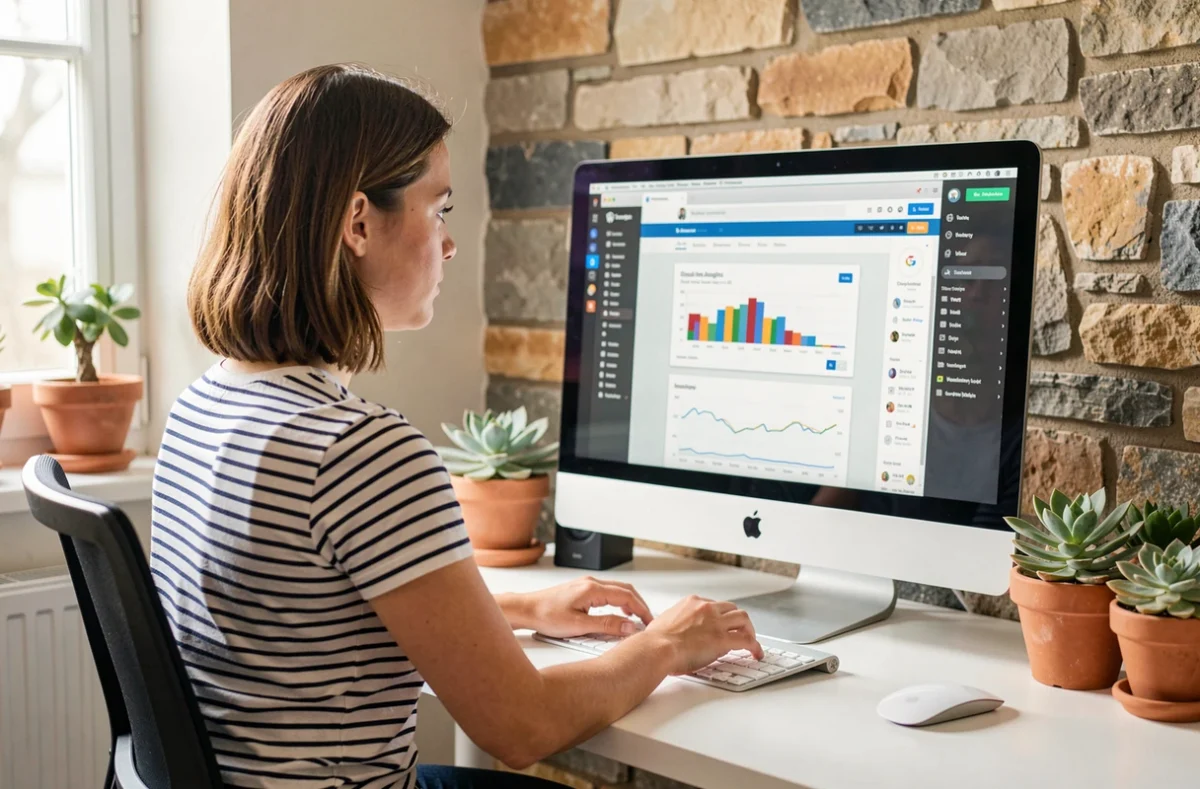 Consultante SEO et WordPress de l'agence Azelty dans son studio créatif à Vannes