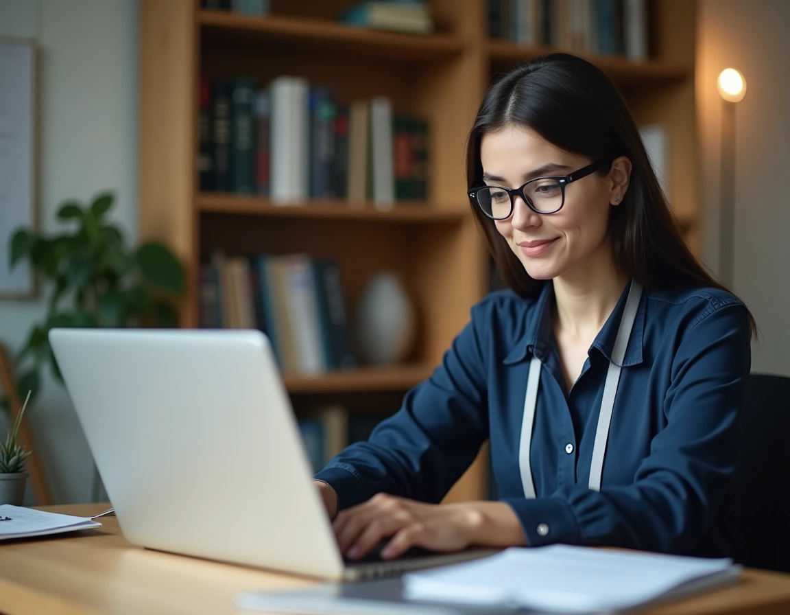 Employée universitaire configurant le webmail Zimbra sur son ordinateur portable dans un bureau académique avant la rentrée 2026