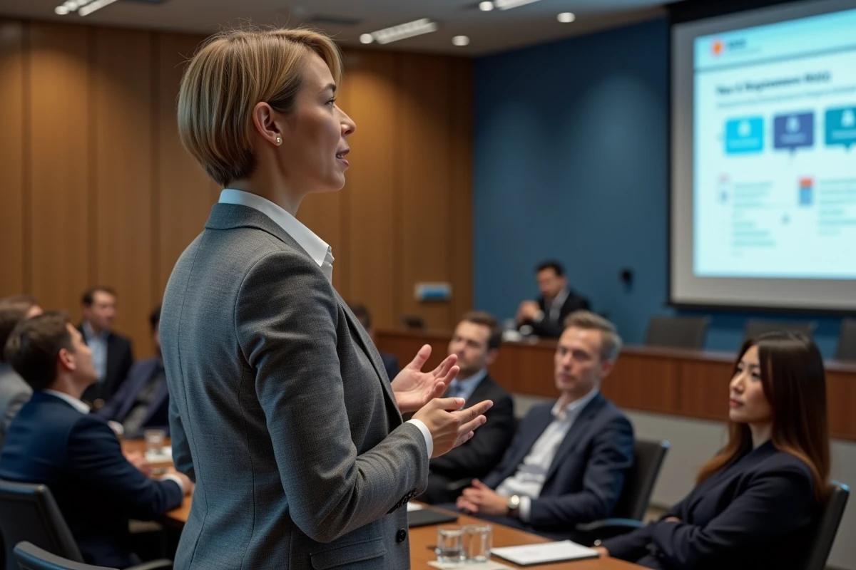 Femme en blazer parlant lors d