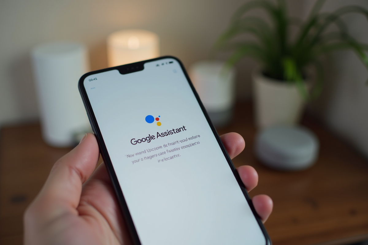 Gros plan sur un smartphone affichant la configuration de l assistant Google