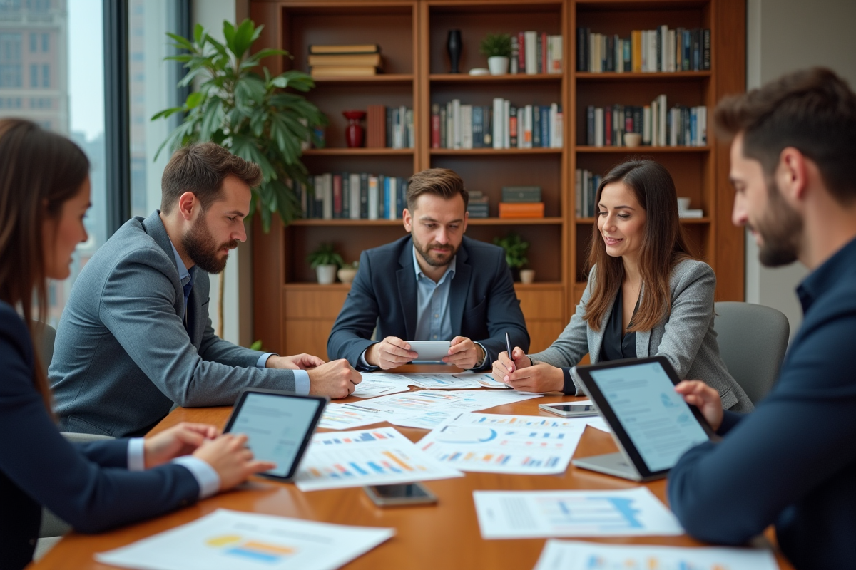 Groupe de professionnels analysant des campagnes email