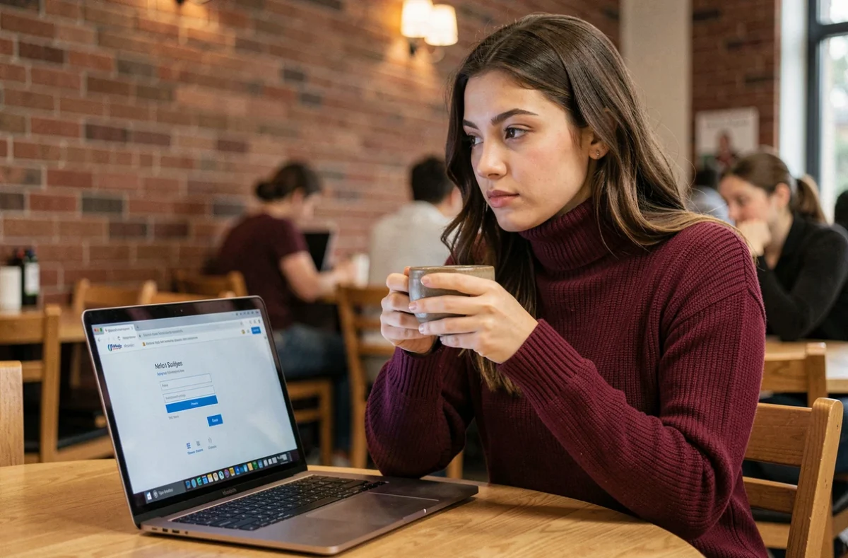 Étudiante accédant à sa messagerie académique Mel ouvert depuis un espace commun universitaire