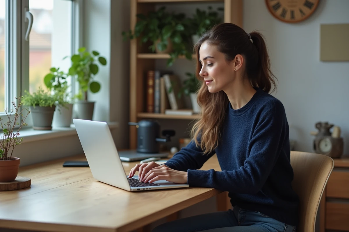 Jeune femme travaillant sur son ordinateur dans un bureau à domicile