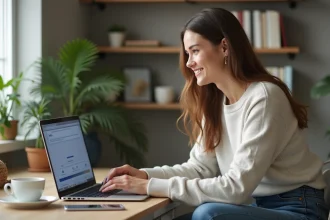 Femme concentrée sur son ordinateur dans un bureau calme
