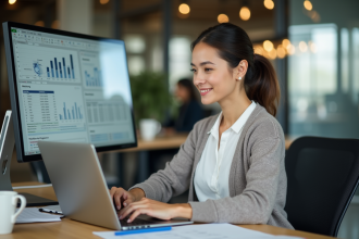 Femme d affaires travaillant sur un ordinateur portable au bureau