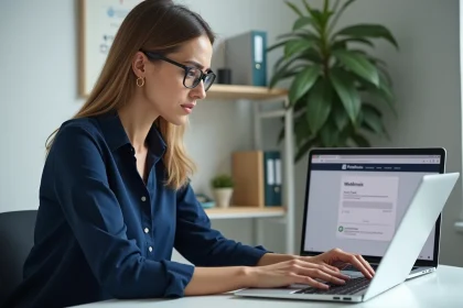 Femme au bureau en train de résoudre un problème d'email