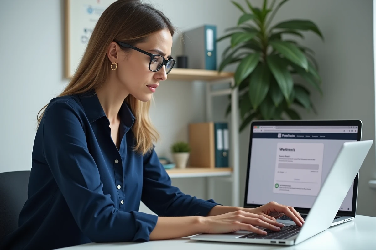 Femme au bureau en train de résoudre un problème d'email