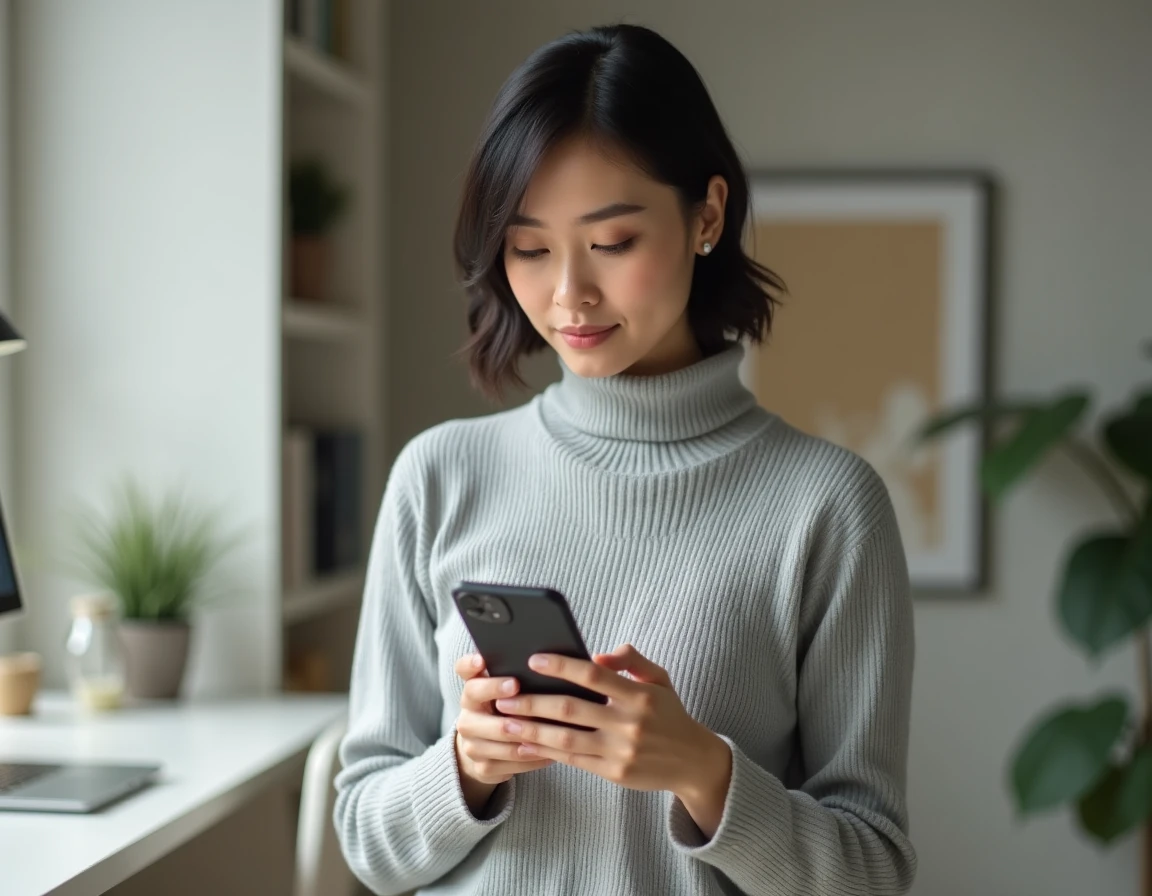 Femme tenant un iPhone récent dans les mains pour choisir le meilleur modèle à acheter en 2026