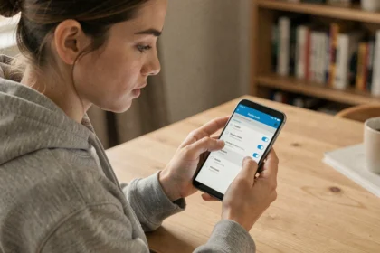 Femme utilisant un smartphone Android pour vider l'historique du presse-papier dans les paramètres