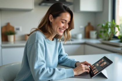 Femme souriante partage un album sur Google Photos