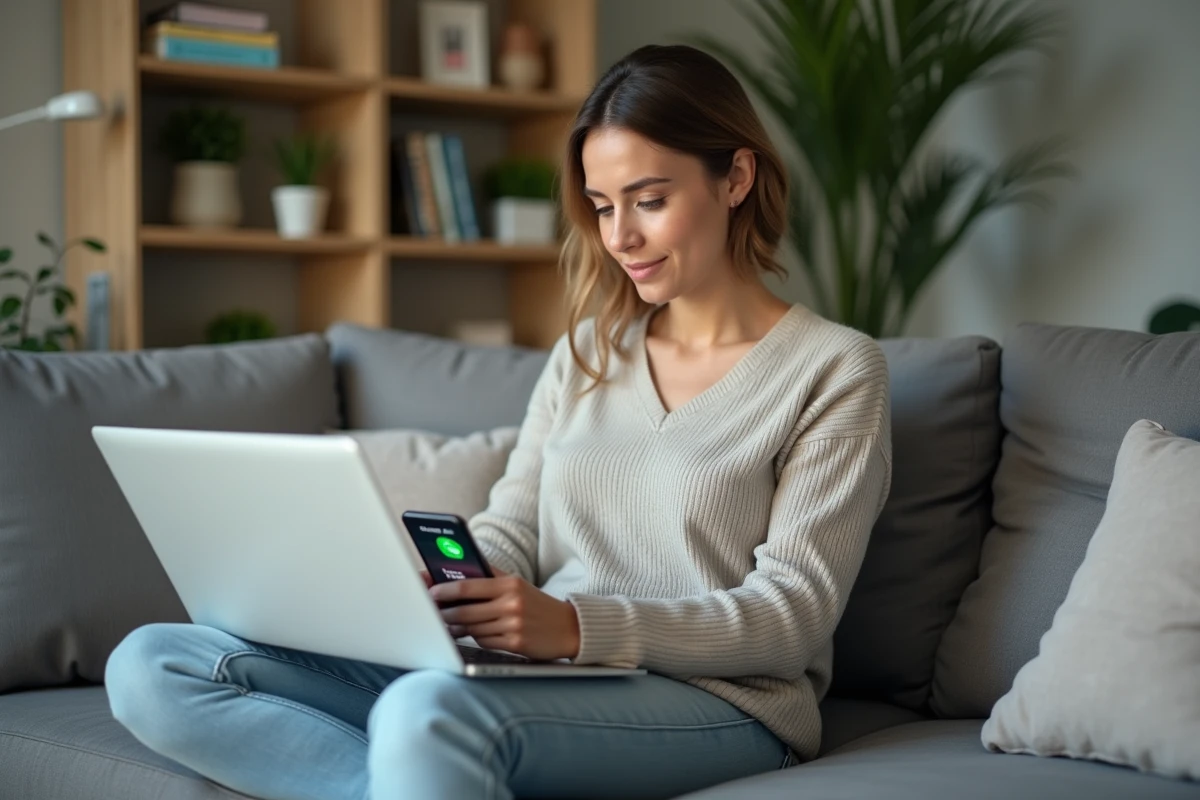Femme travaillant sur son ordinateur portable à la maison