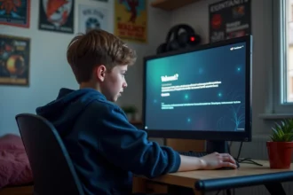 Adolescent en hoodie regardant un écran d'erreur Valorant