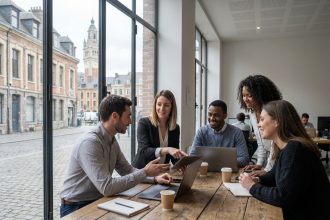 Groupe divers d'adultes jeunes collaborant à Lille