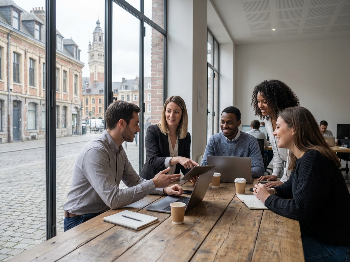 Groupe divers d'adultes jeunes collaborant à Lille