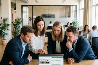 Groupe de professionnels en réunion dans un bureau moderne