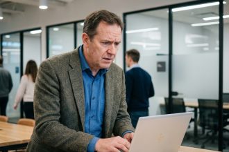 Homme d affaires concentré sur son ordinateur dans un bureau moderne