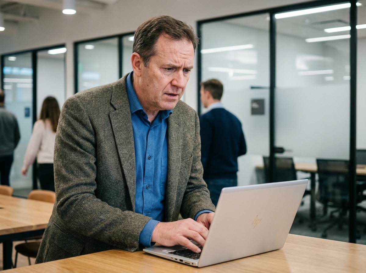 Homme d affaires concentré sur son ordinateur dans un bureau moderne