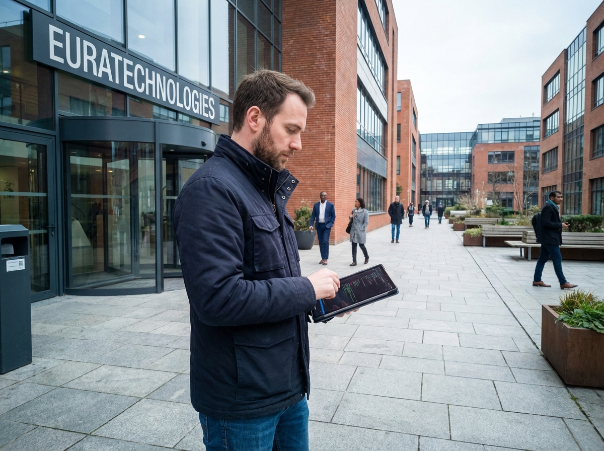Homme vérifiant du code devant Euratechnologies Lille