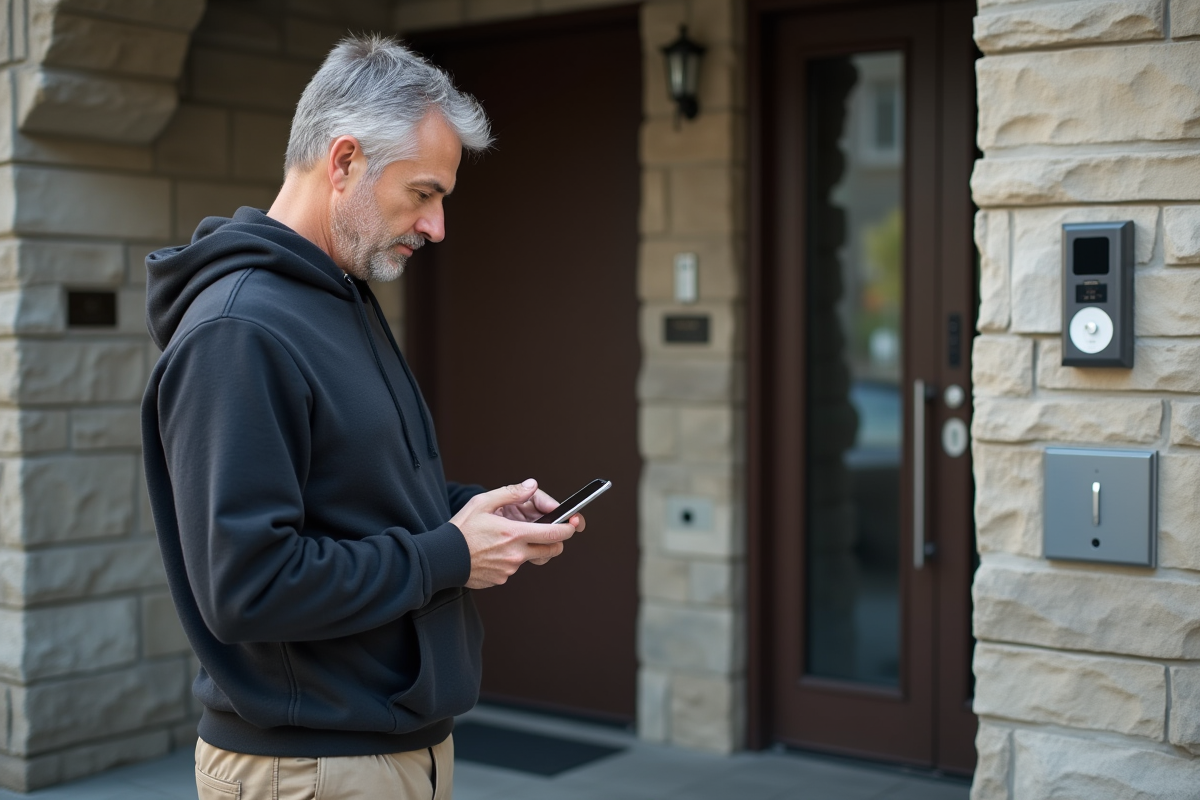 Homme vérifiant une application de sécurité à l