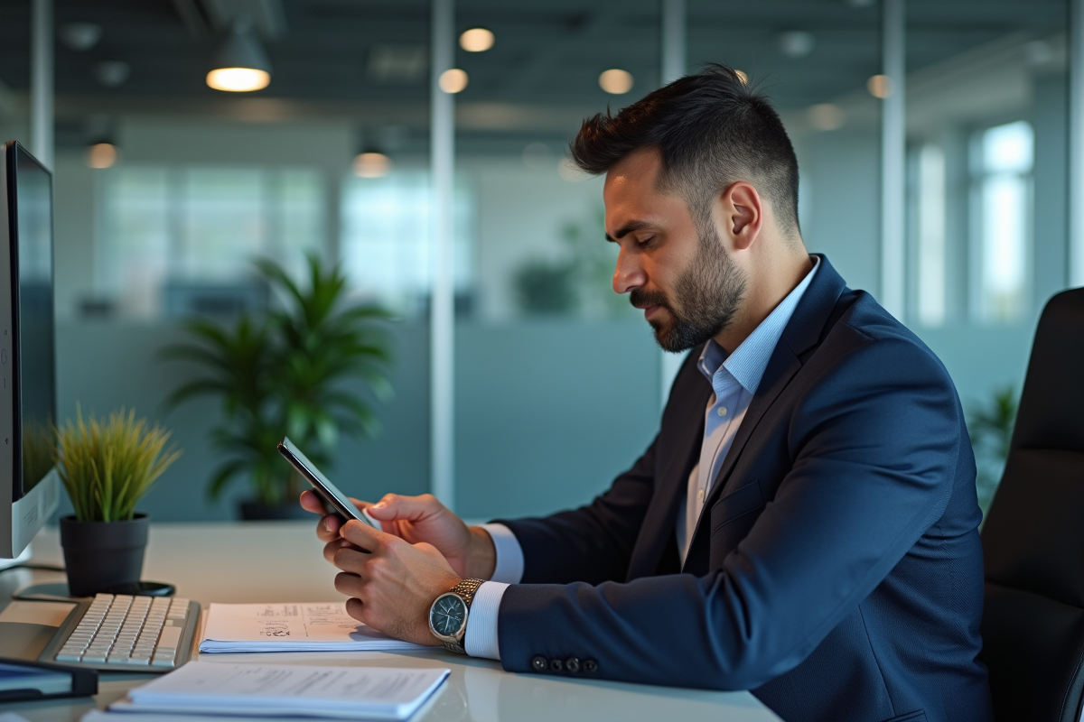 Homme d affaires utilise son smartphone pour paiement sécurisé