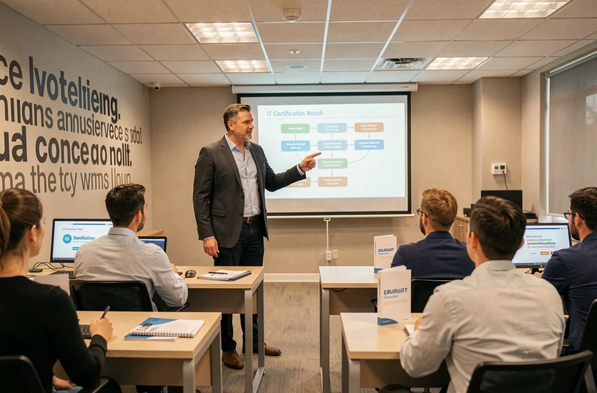 Formateur de The Intelligence Academy animant une session de formation en informatique et certification IT pour des professionnels normands