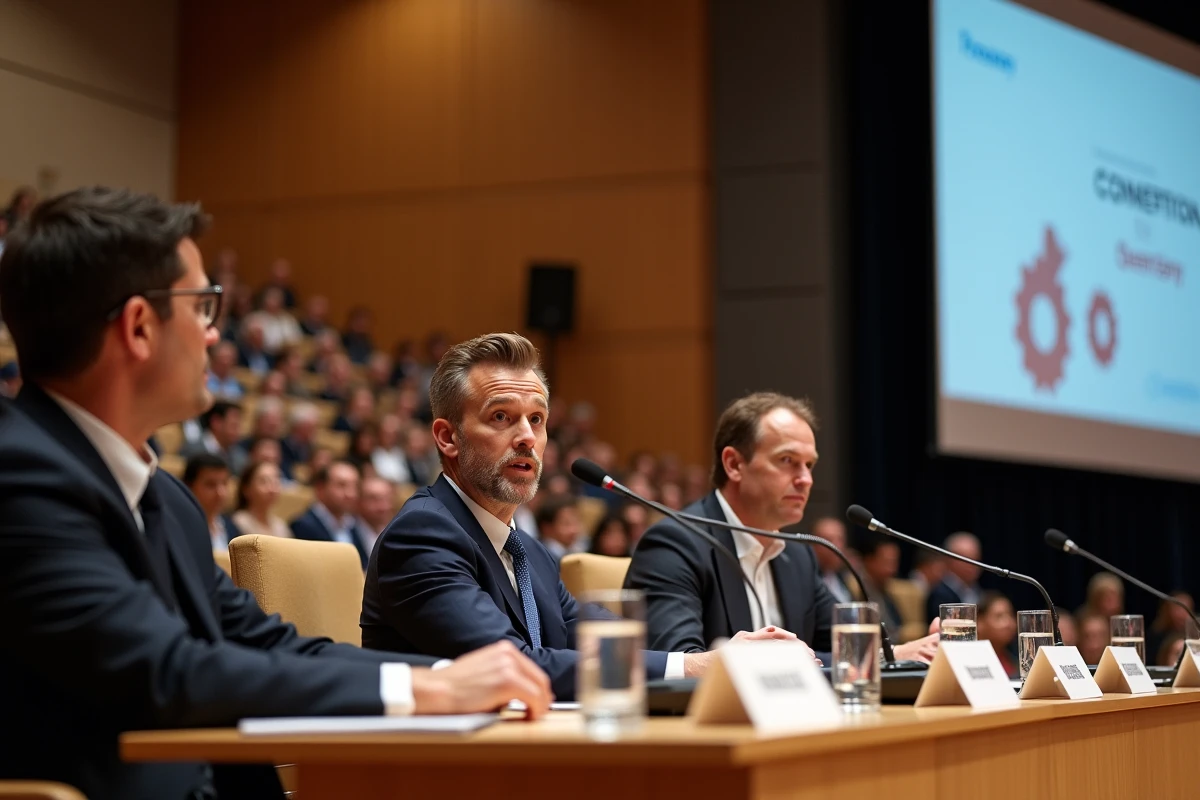 Panel de trois experts en débat lors d'une conférence académique sur un concept émergent en 2026
