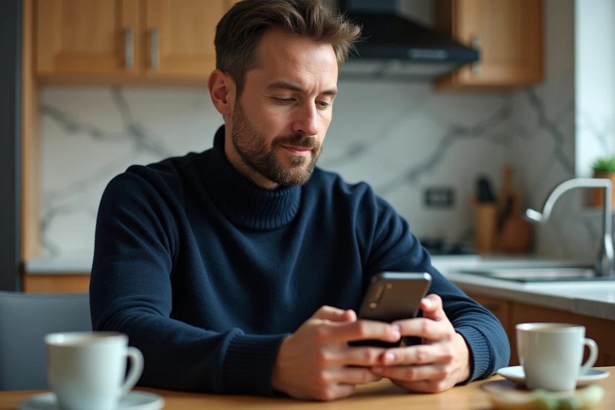 Homme vérifiant l'authentification à deux facteurs sur smartphone pour sécuriser son compte email Yahoo