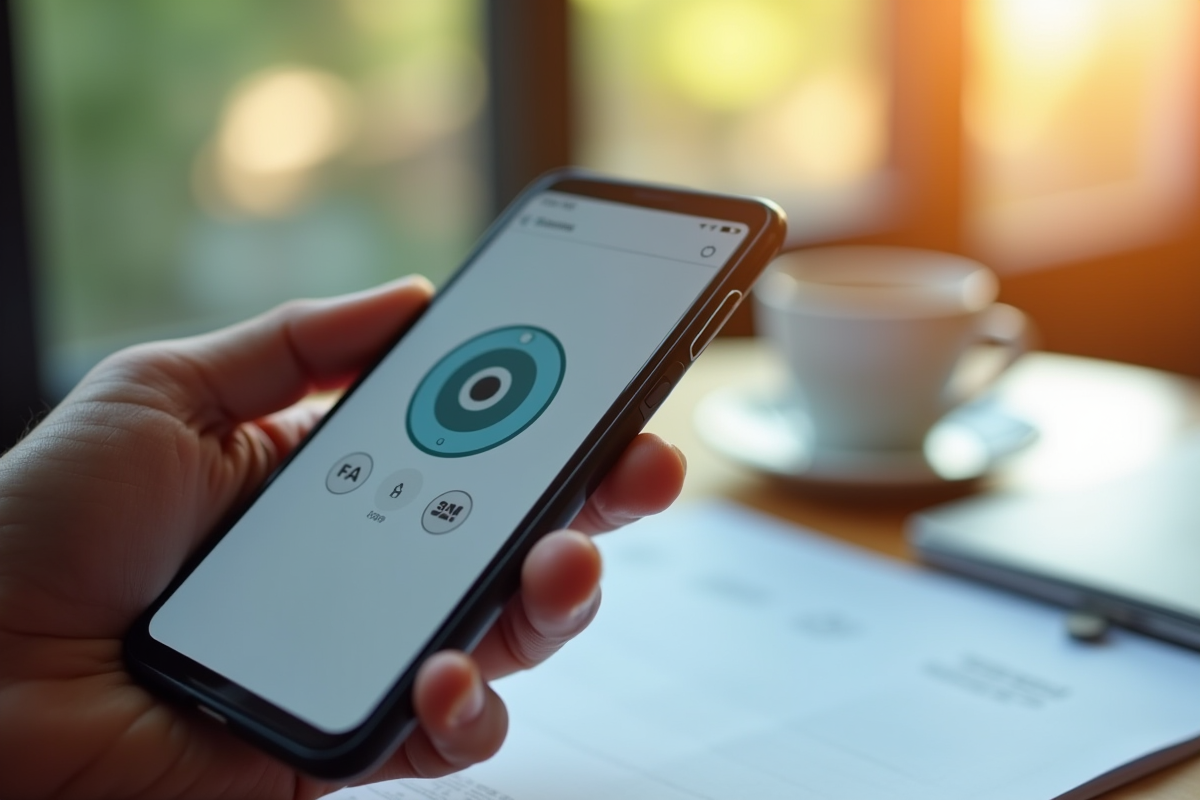 Gros plan sur un smartphone avec une application de contrôle à distance en main