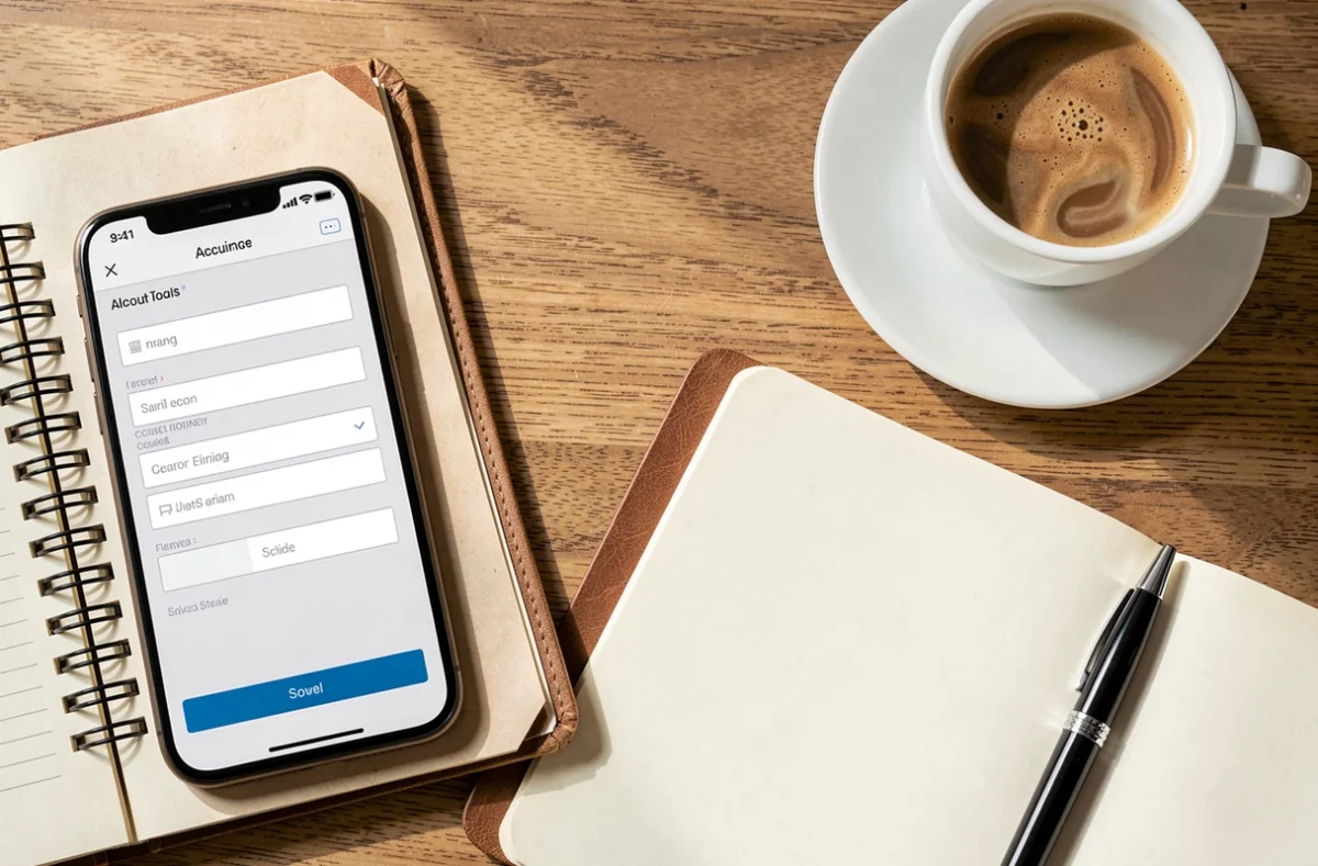 Téléphone sur une table affichant un formulaire d'ajout de compte