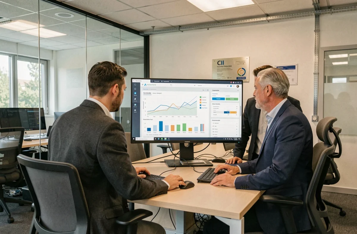 Équipe Uptime travaillant sur des applications sur mesure dans leurs bureaux de Cesson-Sévigné, agréée CII