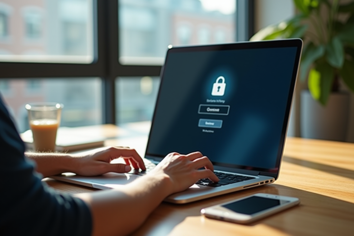 Personne utilisant un ordinateur portable pour se connecter en toute sécurité